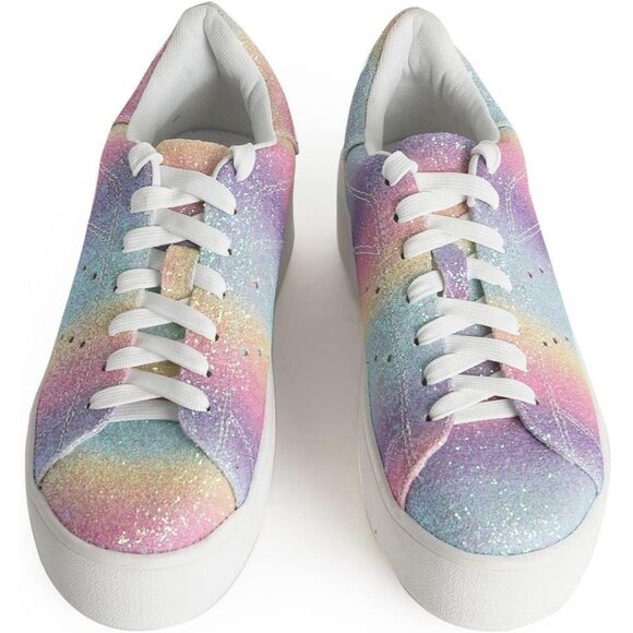 J. Adams Women Multi Casual Lace Up Fashion Tennis Rainbow Glitter Sneakers 6.5 - Picture 3 of 4